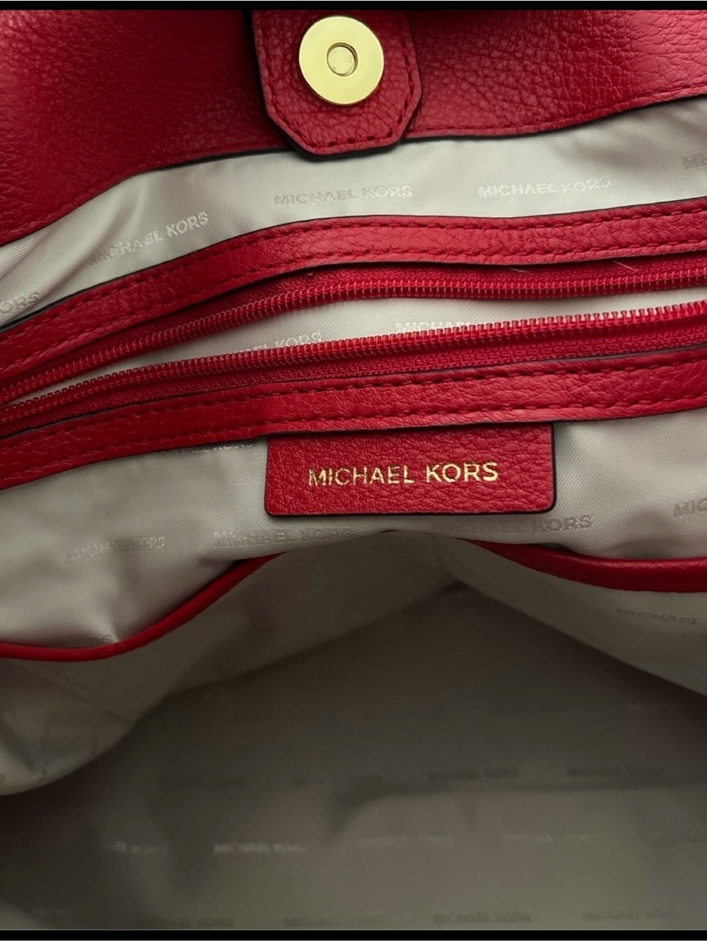 Michael Kors Red Leather Tote with Tassel and Gold Accents - Picture 6 of 9